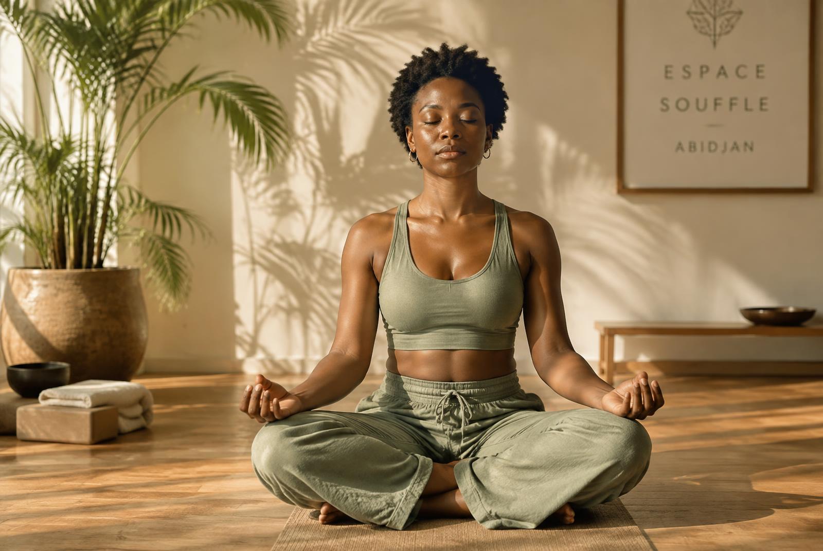 Lydie en méditation au studio Vati'Yog